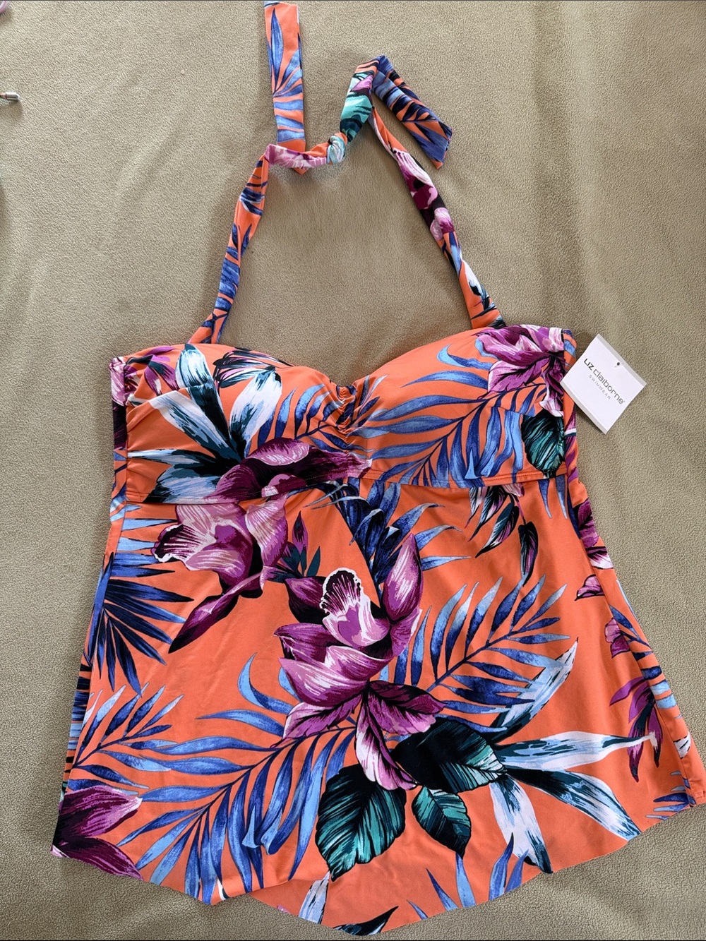 Liz Claiborne Coral Floral Halter Tankini Top